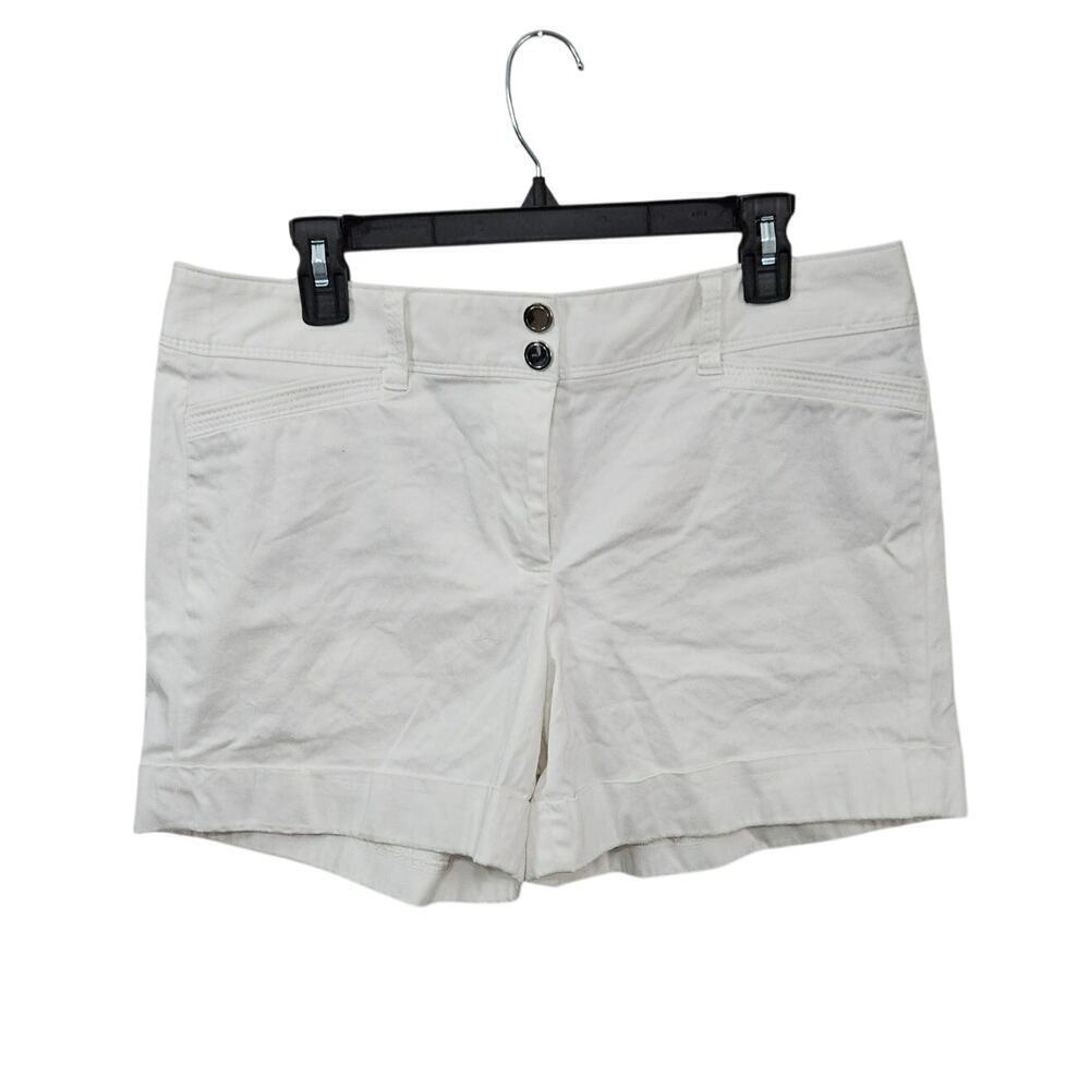 WHBM White Cotton Stretchy Womens Shorts Size 12 Front Snap 4 pockets